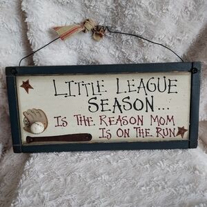 Little League Season "Mom" Wall Sign Decor Team Mom Sporty Baseball Summer